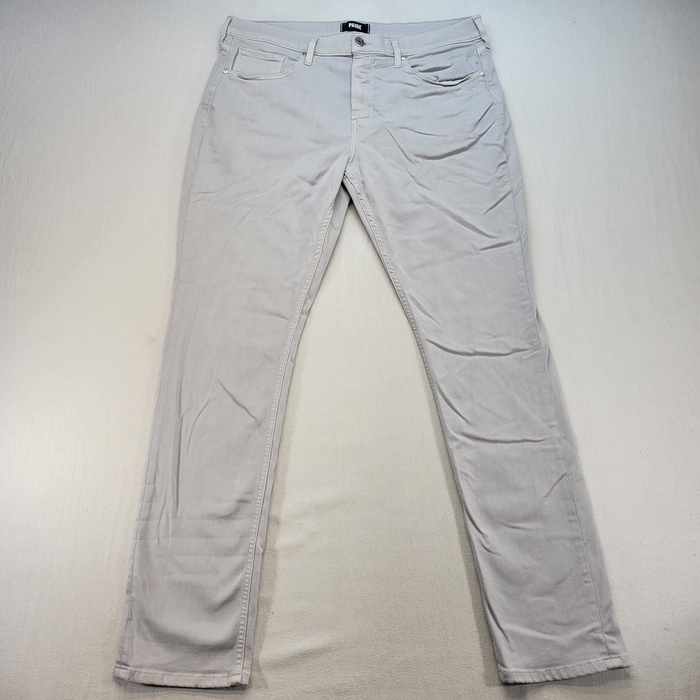 PAIGE Federal Slim Straight Jeans Mens 36x34 Light Gray Stretch Light Wash Denim